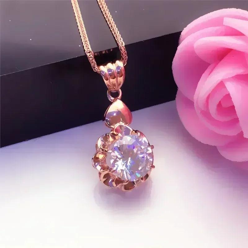 White shiny flower jewelry set plated rose gold earrings for women charms rings necklace elegant light luxury necklaces