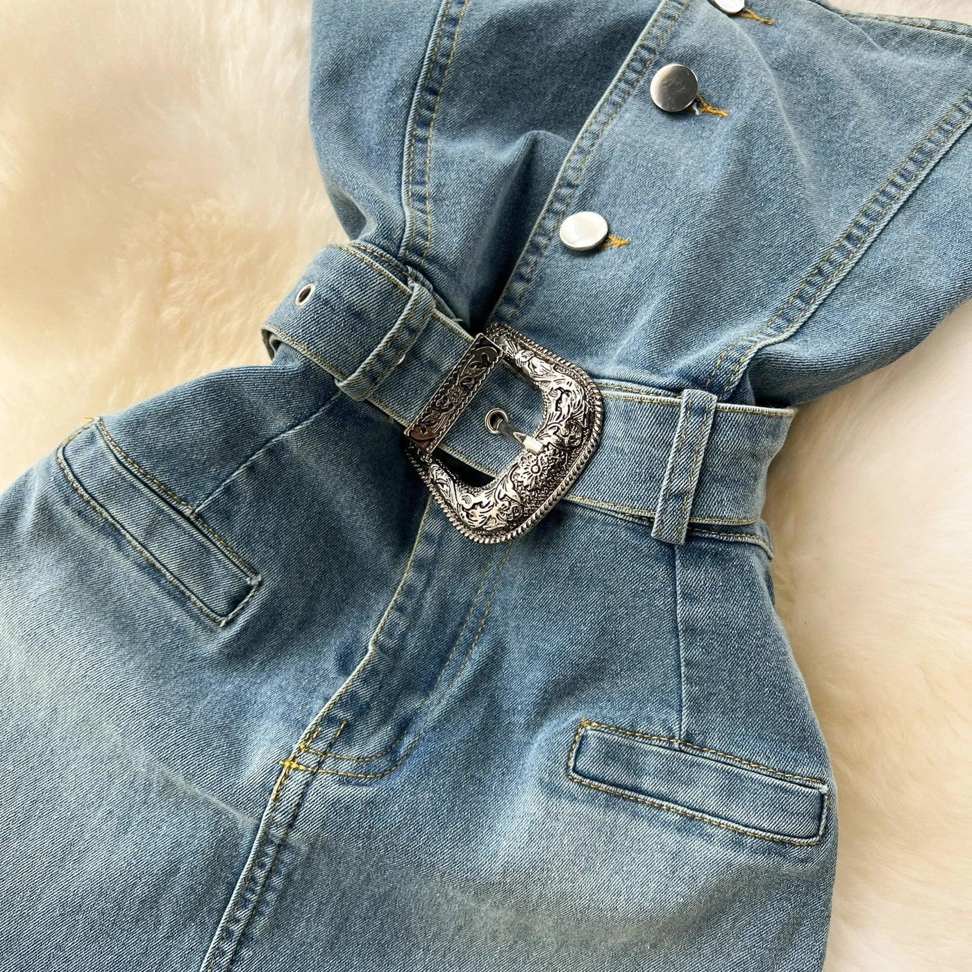 Denim Dress Women Sheath Dresses Vintage Sexy Vestidos Sleeveless Backless Washed Belt Tight Waist Split Sundress Summer 2025