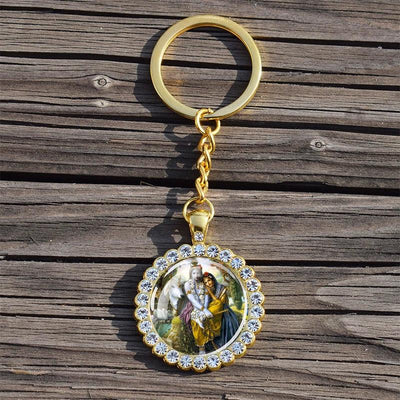 Shiva Nataraja Keychain Buddhist Jewelry Lakshmi Goddess Rhinestone Pendant Hinduism Amulet Keyring Gift