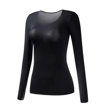 Women Thermal Underwear Long Sleeves Bottoming Shirt Pullover Elastic Casual Solid Top