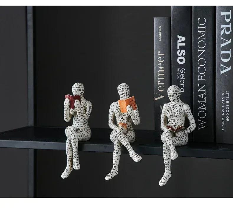 Home desk top bookshelf decoration reading woman resin crafts small ornaments