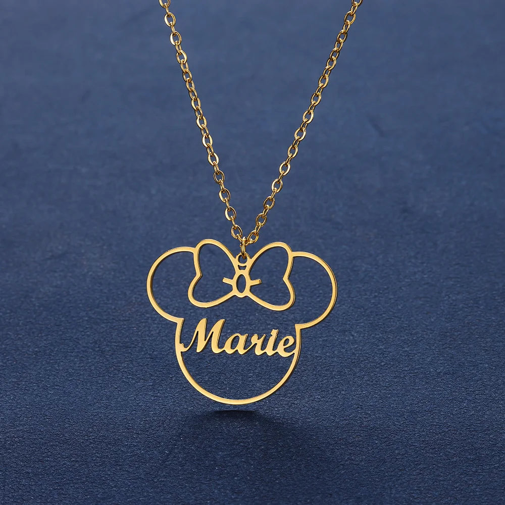 Custom Cute Cartoon Name Necklace Women Girl Gifts Stainless Steel Gold Color Anime Mouse Nameplate Pendant Necklace Jewelry