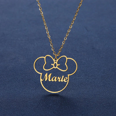 Custom Cute Cartoon Name Necklace Women Girl Gifts Stainless Steel Gold Color Anime Mouse Nameplate Pendant Necklace Jewelry