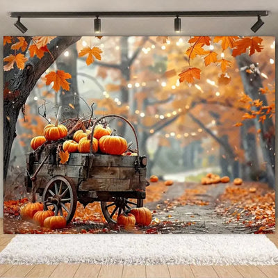 Autumn Harves Happy Thanksgiving Background Pumpkin Turkey Orange Backdrop Banner Party Decorations Supplies Family Party Gifts