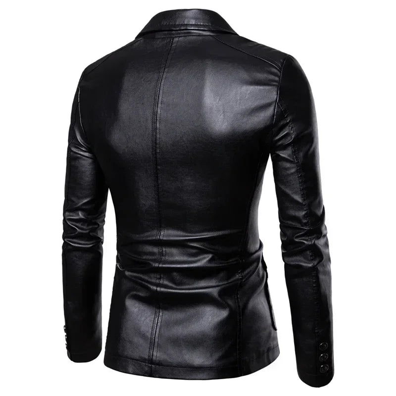 Blazer Man 2025 Men's PU Leather Jackets for Men Autumn Jacket Button Turn Down Collar Business Coat Biker Motocycle Jacket