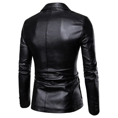 Blazer Man 2025 Men's PU Leather Jackets for Men Autumn Jacket Button Turn Down Collar Business Coat Biker Motocycle Jacket