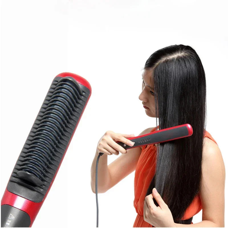 Hair & Beard Straightener Ionic Ceramic Hot Comb Electric Straighten Curling Hair Brush Negative Ion Anti-scalding Styling Tool