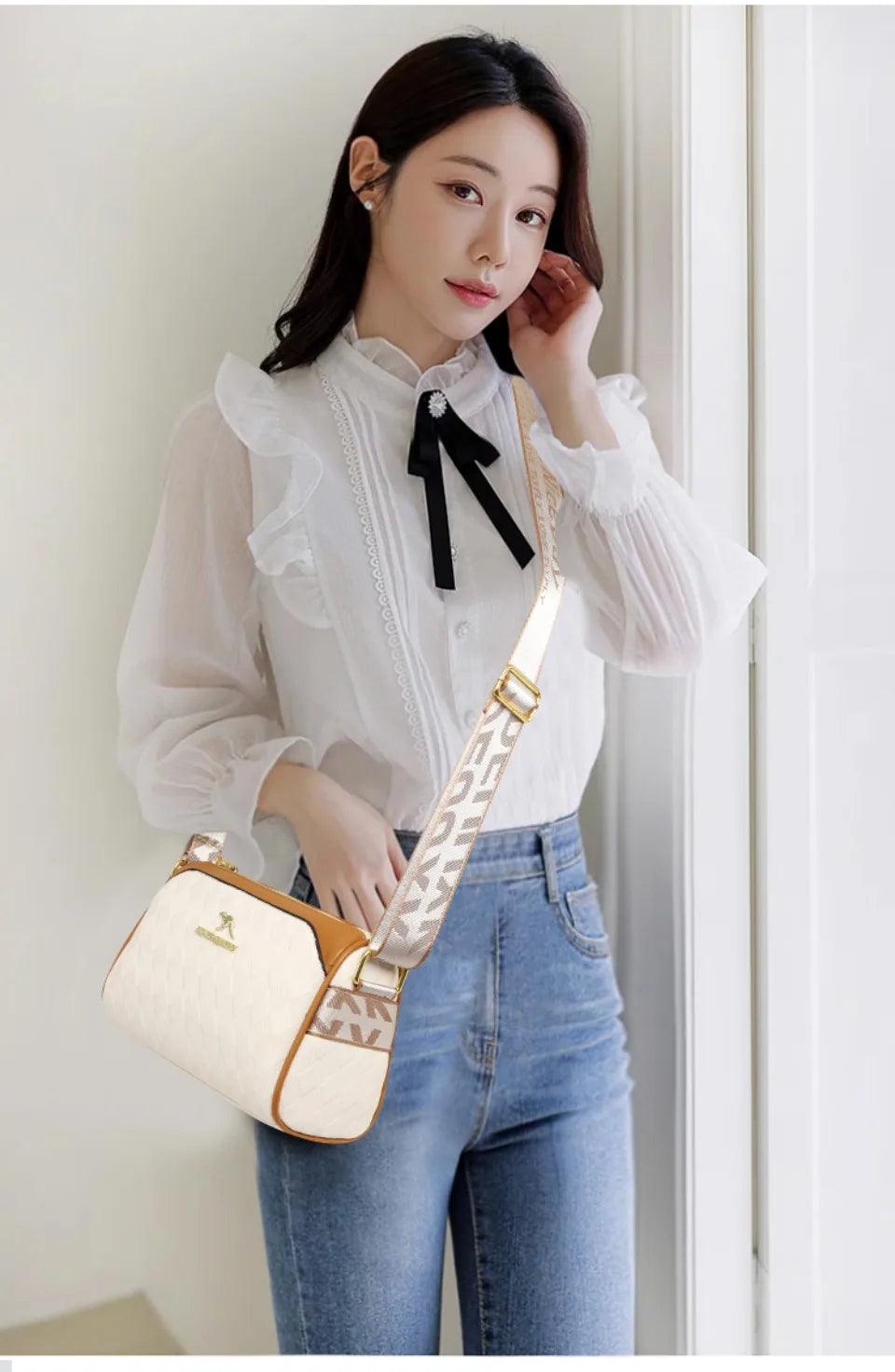 Luxury handbags women bags designer crossbody for mother soft pu leather shoulder purses handbag clutch 3 layers sac