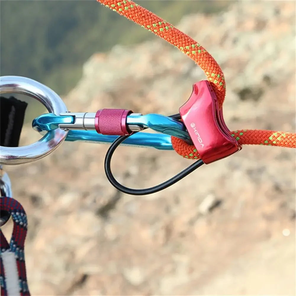 Downhill Be-lay Rappel Device Safety Ring Double Slot Rock Climbing Rappel Abseiling ATC Climbing Descender Camping Hiking