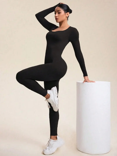 Women Jumpsuits Long Sleeve Sexy Backless Bodycon Rompers Scrunch Butt V Back Playsuit Workout Bodysuit