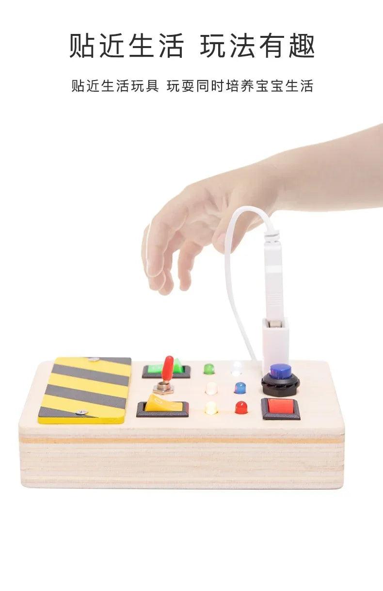 Montessori busy board sensory toys wooden with led light switch control travel activities children games for 2-4 years