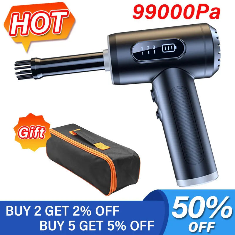 99000Pa Portable Compressed Air Duster 2 in 1 Air Blower & Vacuum Cleaner Cordless Duster Blower for Keyboard Computer Cleaning