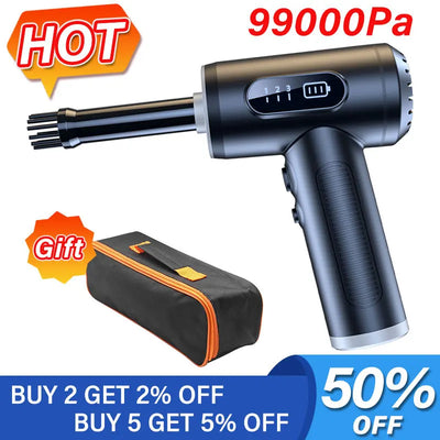 99000Pa Portable Compressed Air Duster 2 in 1 Air Blower & Vacuum Cleaner Cordless Duster Blower for Keyboard Computer Cleaning