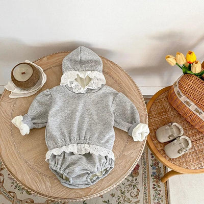 Autumn new style baby clothes 0-3 years old for girls, all-match clothes, lace pullover long-sleeved top + fart-bag pants set