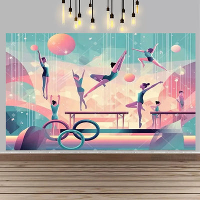 Gymnastics Theme Birthday Decor Backdrop Gymnastics Movement Flip Jump Play Falling Party Supplies Photography Backdrop