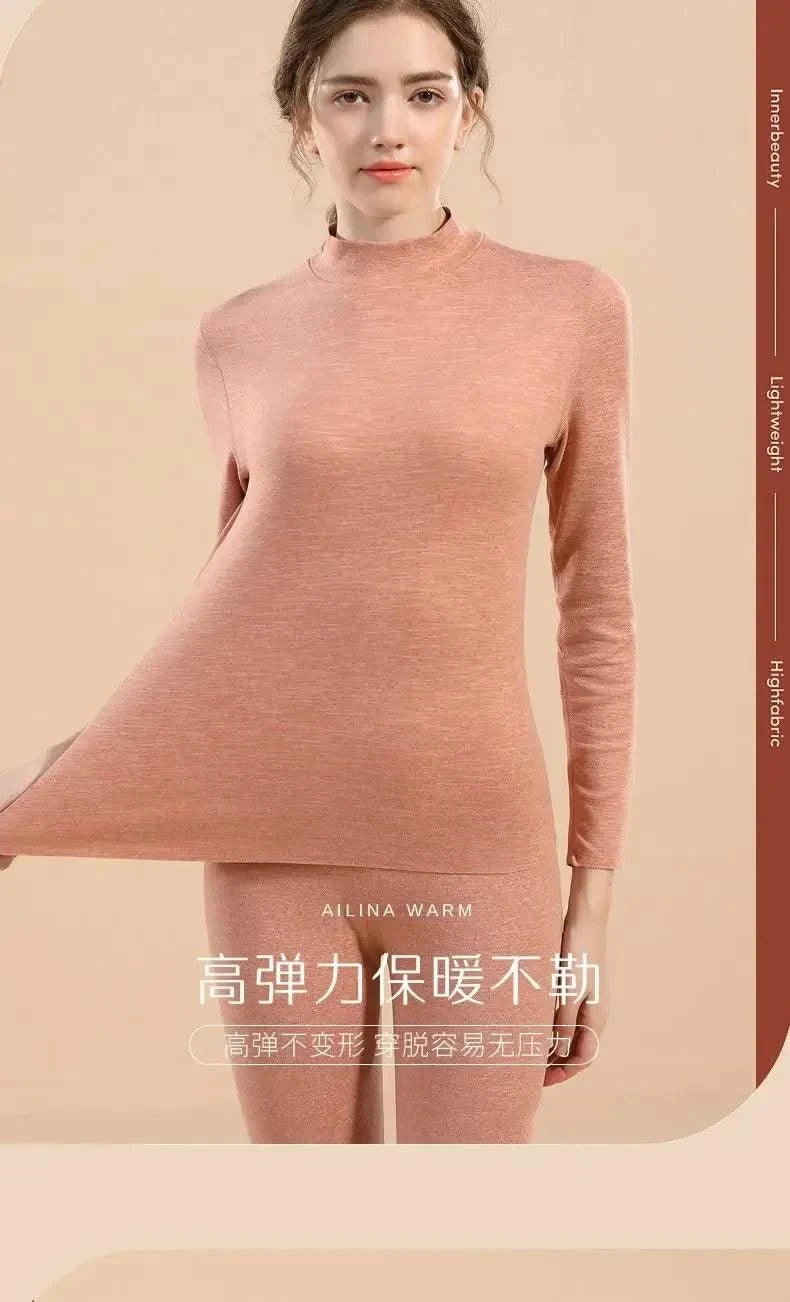 Thermal Underwear Sets for Women Mid-high Collar High Stretch Base Tops