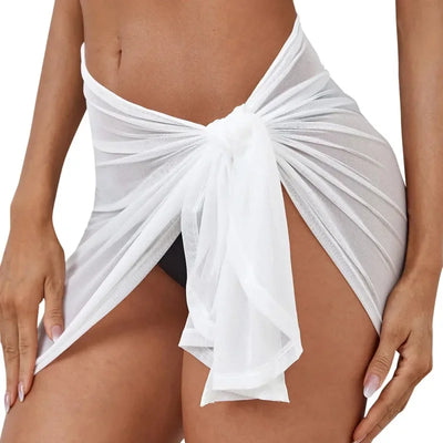 Women Cover-Ups Dress Sheer Beach Skirt Beach Wrap Bikini Shiny Wraps Cover Ups For Swimwear Mesh Drawstring Skirt