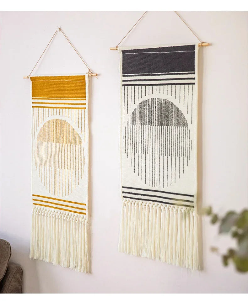 Home decoration Bohemian Tapestry Wall decor aesthetic room Tassel Macrame Hanging Art geometric Woven Cotton Handmade Linen for