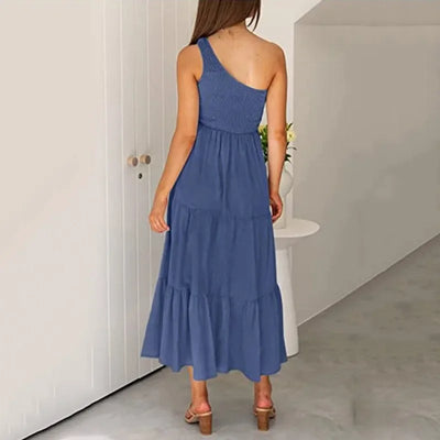 Elegant Dress For Women Bodycon Dress One Shoulder 2022 Summer Fashion Party Ruffles Hem Tiered Maxi Dresses Robe Femme Vestidos