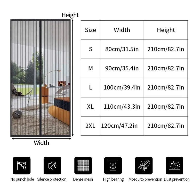 2025 New Magnetic Screen Door Curtain Anti-Mosquito Net Fly Insect Screen Mesh Automatic Closing 5 Size Easy Installation 1PC