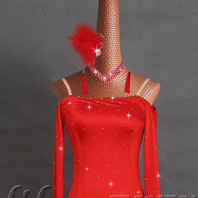 Latin Dance Performance Dress New Women's Customized Big Red Waist Fringe Dance Dress