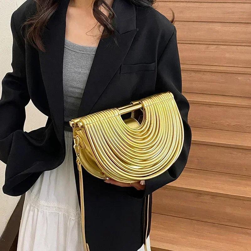 Handbags for women 2025 new gold luxury designer brand handwoven noodle bags rope knotted pulled half moon silver