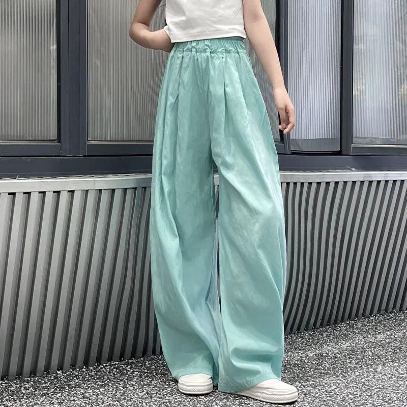 Teens Girls Casual Pants Summer Loose Cool Wide Leg Pants for Kids Daily All-match Thin Children Beach Trousers 8 10 12 14 Years