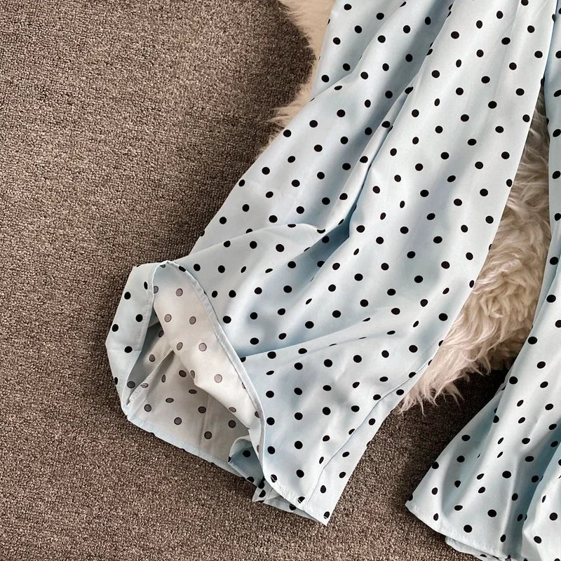 V Neck Sexy Dolman Sleeves Waist Slim Polka Dot Print Jumpsuit Women Wide Leg Trousers Jumpsuit