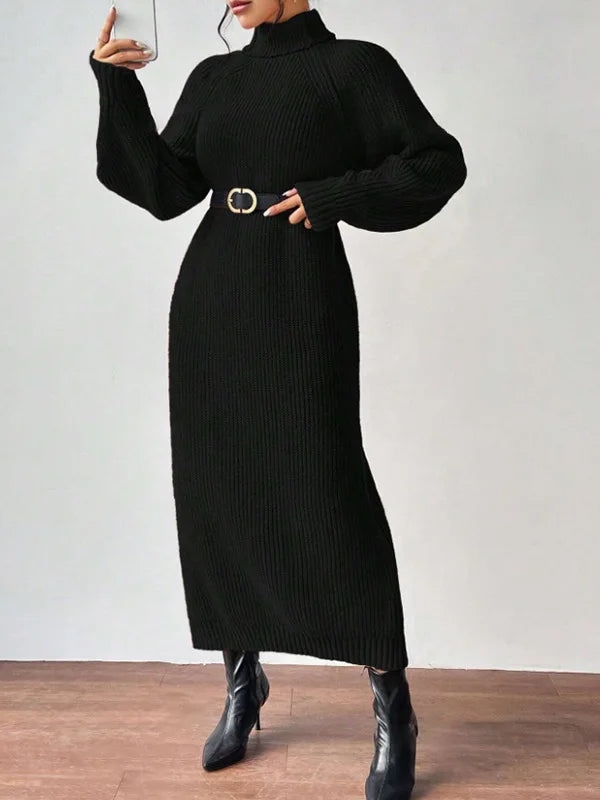 Knit Dresses Women Turtleneck Straight Long Dress Solid Full Sleeve Thick Casual Vestidos Basis Lady Autumn Winter 2025