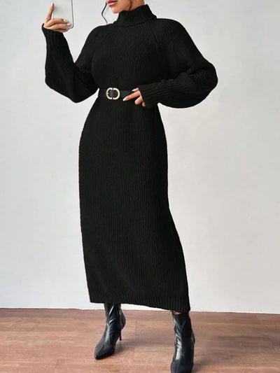 Knit Dresses Women Turtleneck Straight Long Dress Solid Full Sleeve Thick Casual Vestidos Basis Lady Autumn Winter 2025