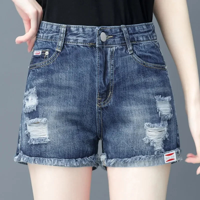 Women's Denim Shorts Ripped Boxer High Waist Female Short Jeans Pants Cheap Offer Aesthetic Hot Kpop Harajuku Fashion Stretchy