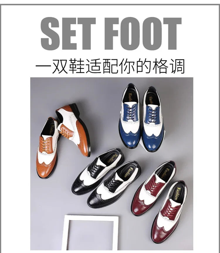 Retro Men's Oxford Shoes Fashion Block Carved Casual Shoes Social Shoes Male Business Dress Leather Shoe Zapatos Para Hombres