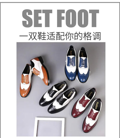 Retro Men's Oxford Shoes Fashion Block Carved Casual Shoes Social Shoes Male Business Dress Leather Shoe Zapatos Para Hombres