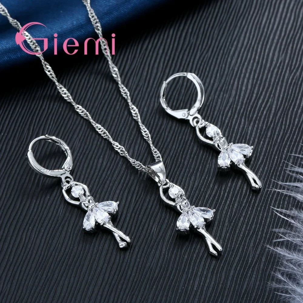 Beautful Elegant Women Jewelry Sets Pure 925 Sterling Silver Accessories For Women Romantic Gifts Pendant Necklace Hoop Earring