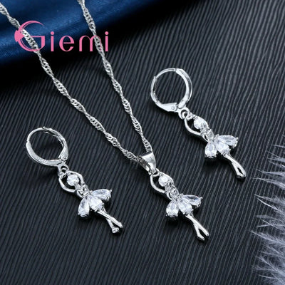 Beautful Elegant Women Jewelry Sets Pure 925 Sterling Silver Accessories For Women Romantic Gifts Pendant Necklace Hoop Earring