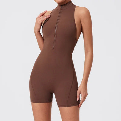 Scrunch Short Sports Jumpsuit Sleeveless Gym Set Women Yoga Clothing  Workout One-piece Suit Female Zipper Overalls for Woman