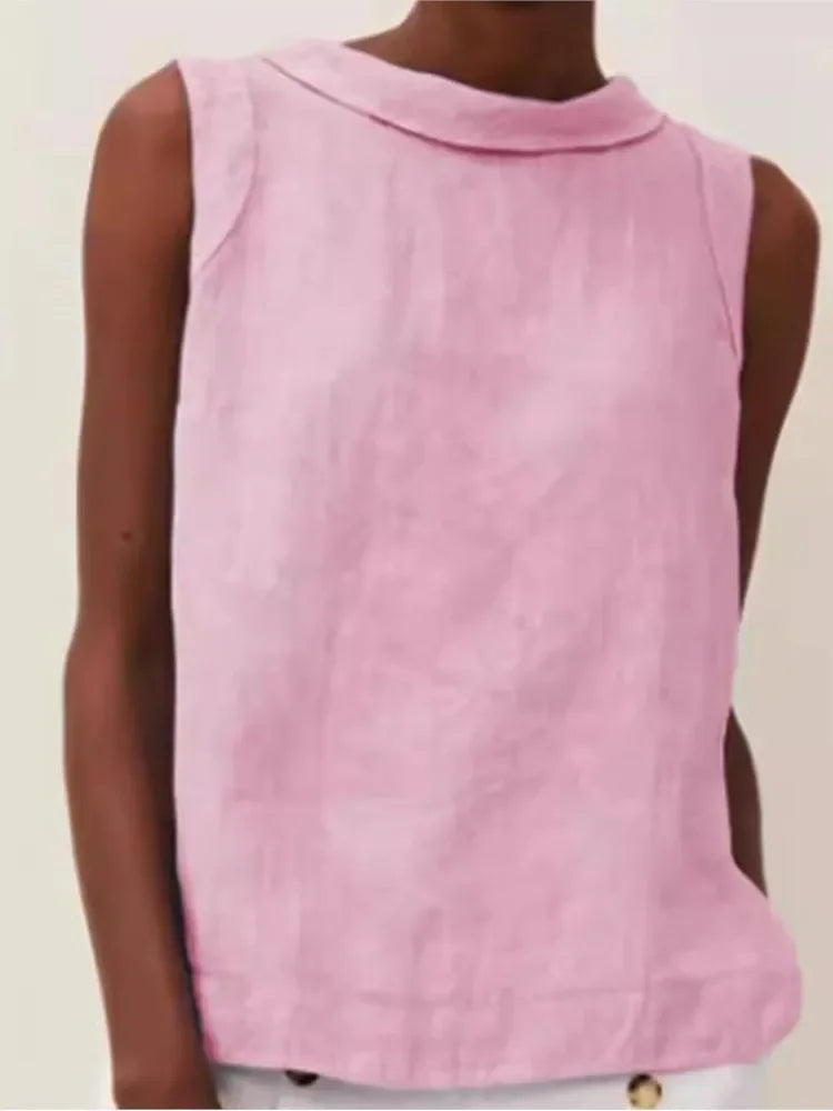 Solid Linen Women's Office Tops