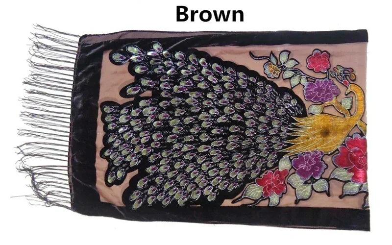 Fashion black peacock velvet scarf women shawl ponchos bandanas