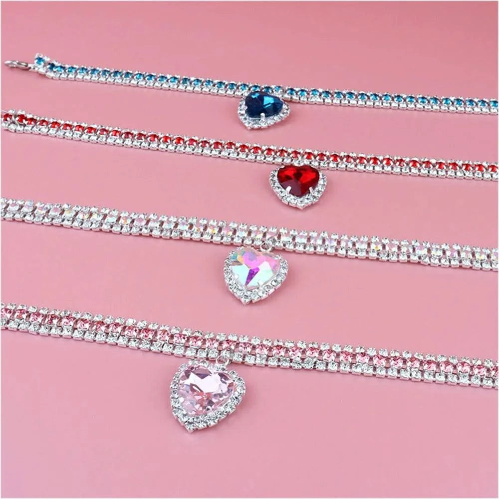 Rhinestone Pet Collars Sparkling 3 Rows Crystal Diamond Cat Small Dog Wedding Collar Puppy Girl Bling Necklace Pendant Jewelry