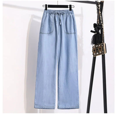 Women's Wide Leg Jeans Casual Straight Cut Spring Summer Autumn Thin Drapey Long Pants High Waist ket Detail Other Material