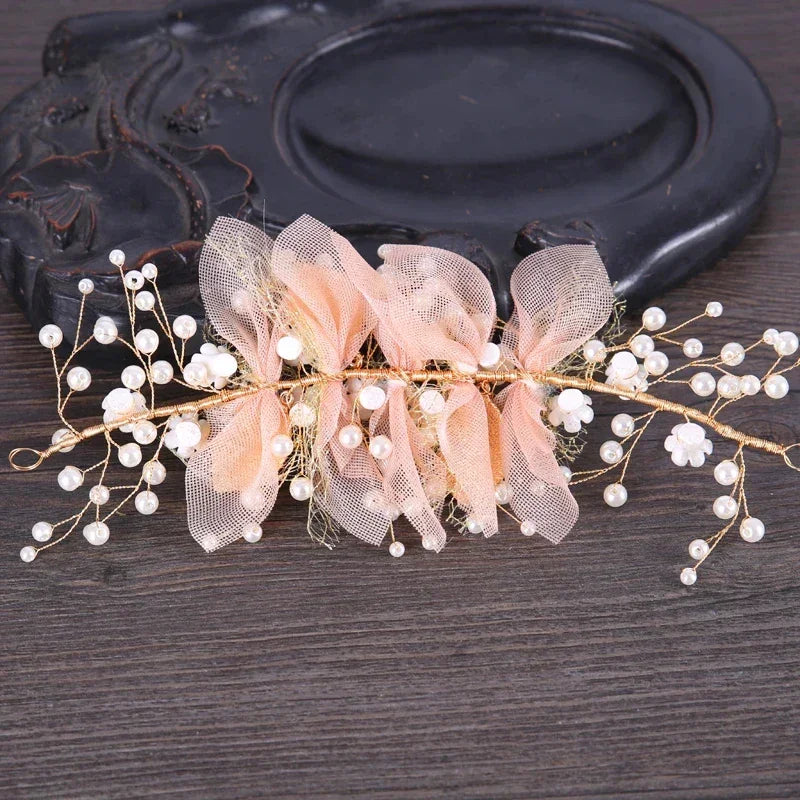 New Trendy Flower Hair Jewelry Gold Pearl Handmade Bridal Wedding Headband Rhinestone Hairband Women Hair Accessories Ornaments