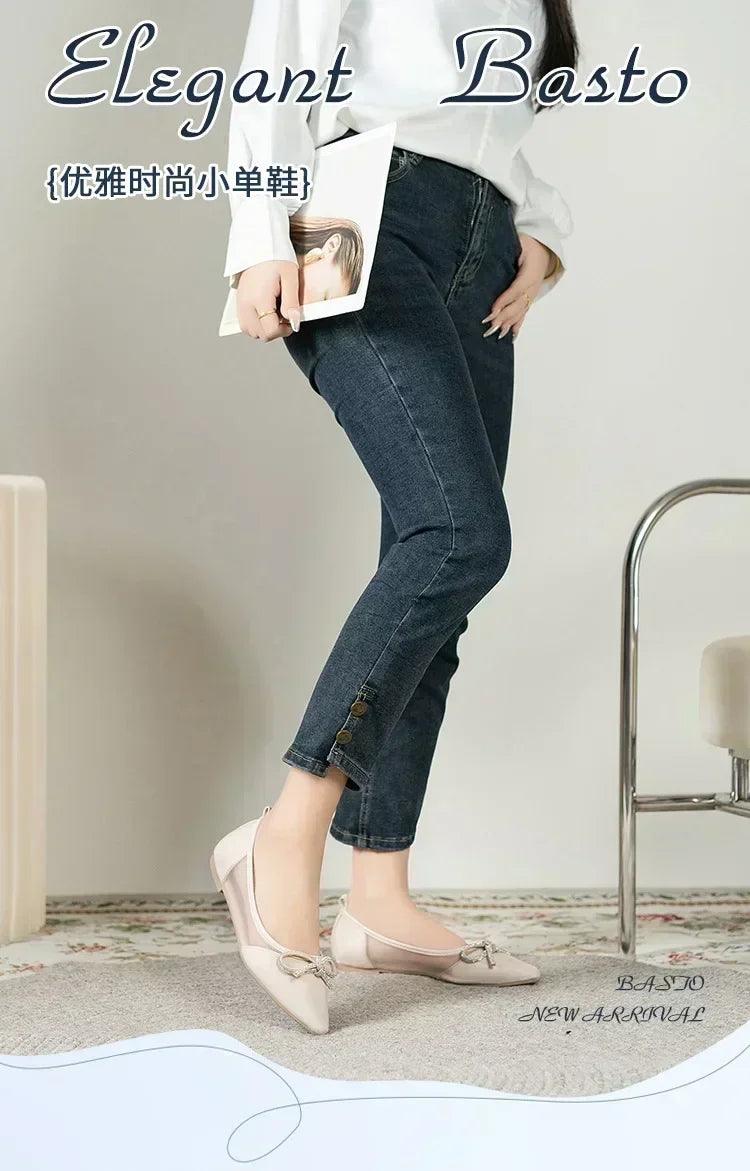 Women ballerinas bowtie slip on ballet flat shoes moccasins ladies