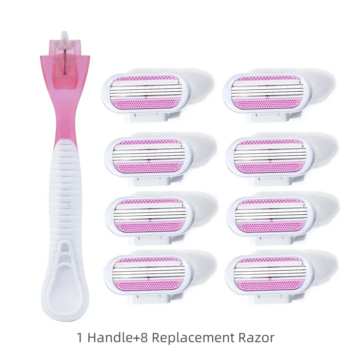 Women's Safety Razor - 1 Handle + 8 Replaceable 3-Layer Stainless Steel Blades