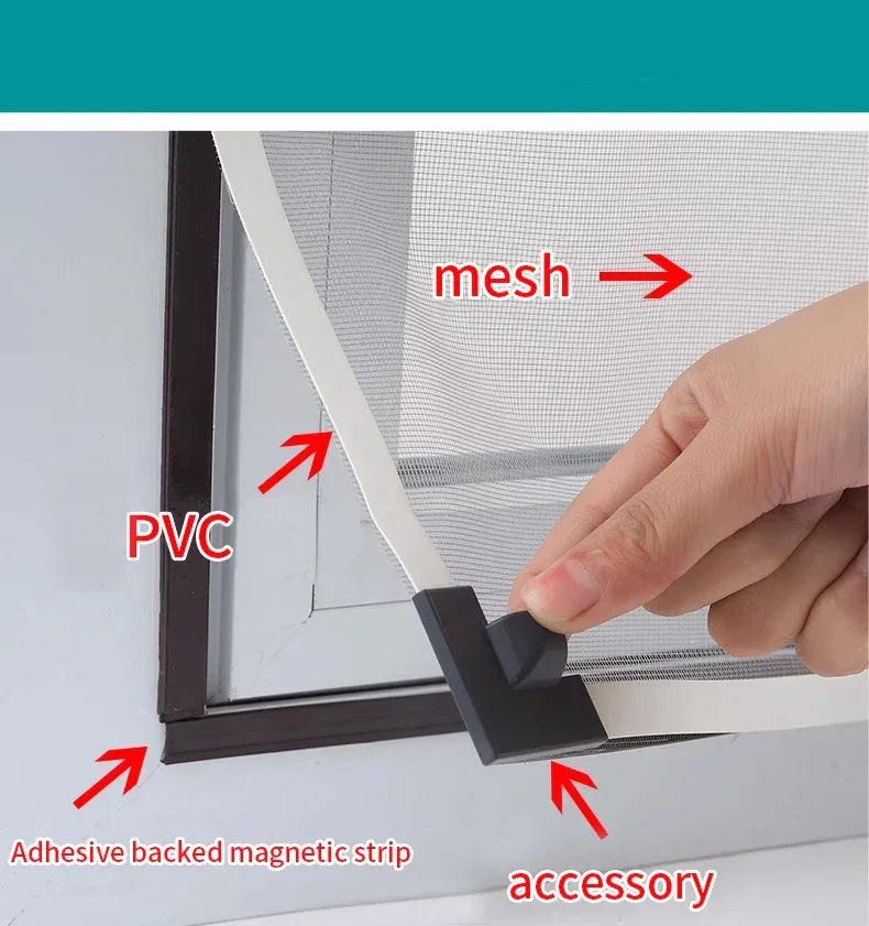 magnetic screen door mosquito net Magnetic Window Screen Tulle Mesh Stealth Customize DIY Mesh Curtain ,PVC accessory，magnetism
