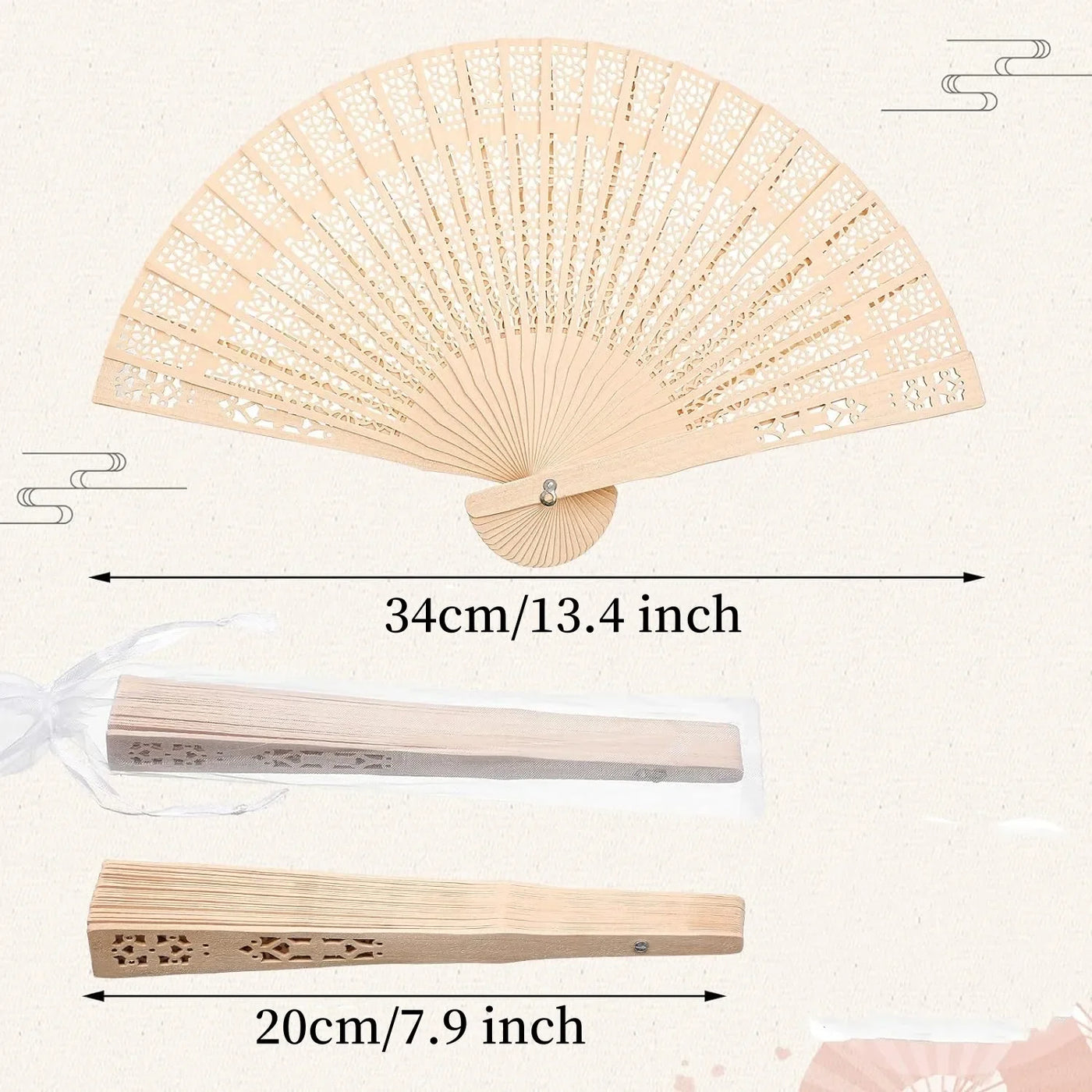 Folding Hand Fans Fashionable Engraved Women Elegant Wood Gifts Fan With Bags Tassels Wedding Mariage Festival Party Dance Props
