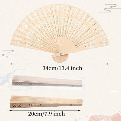 Folding Hand Fans Fashionable Engraved Women Elegant Wood Gifts Fan With Bags Tassels Wedding Mariage Festival Party Dance Props