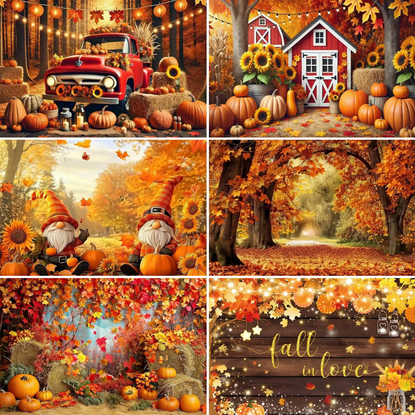Autumn Thanksgiving Party Photo Backdrop Farm Harvest Maple Leaves Sunflowers Scarecrow Pumpkin Backdrop Poster Studio Photozone
