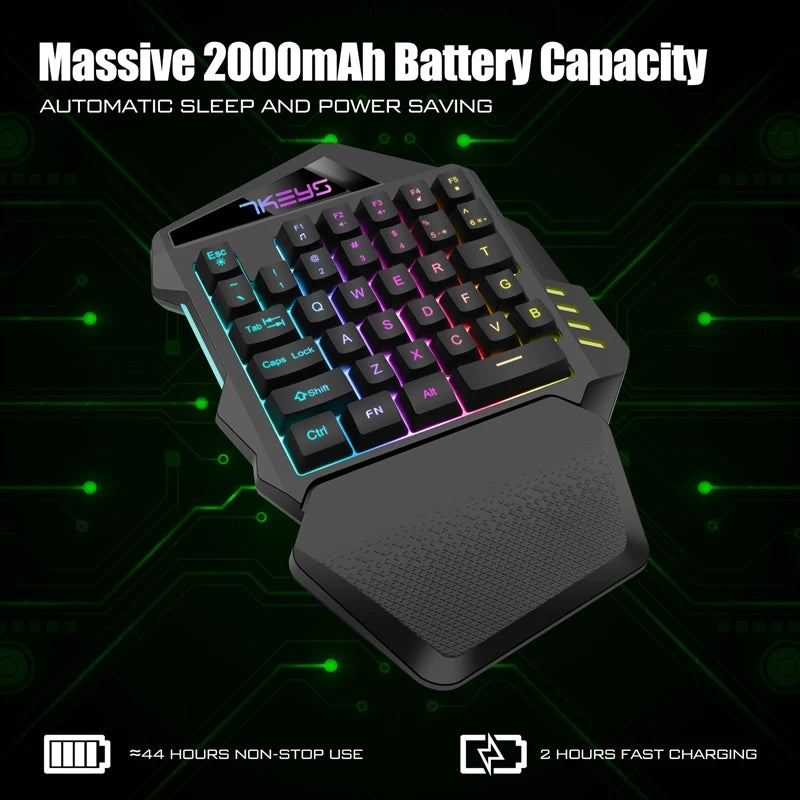 One Hand Wireless Gaming Keyboard RGB Backlit Portable Mini Keyboard Game Controller for PC PS4 Xbox Gamer