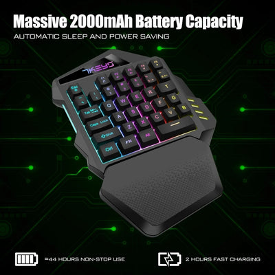 One Hand Wireless Gaming Keyboard RGB Backlit Portable Mini Keyboard Game Controller for PC PS4 Xbox Gamer