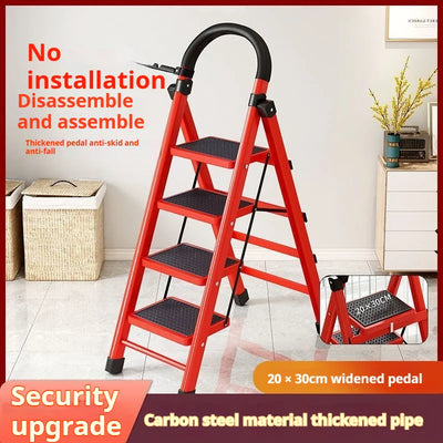 Adjustable Zigzag Folding Ladder 3 4 5 6 Step Thickened Carbon Steel Engineering Ladder Stable Climbing Tool for Home And Garden